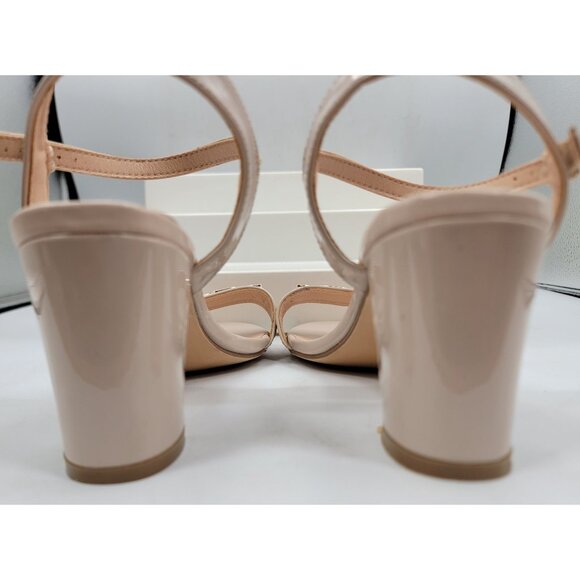 Pierre Dumas Womens Nude Patent Leather Heeled Sandals Gold Chain Accent Sze 8.5 - Picture 6 of 7